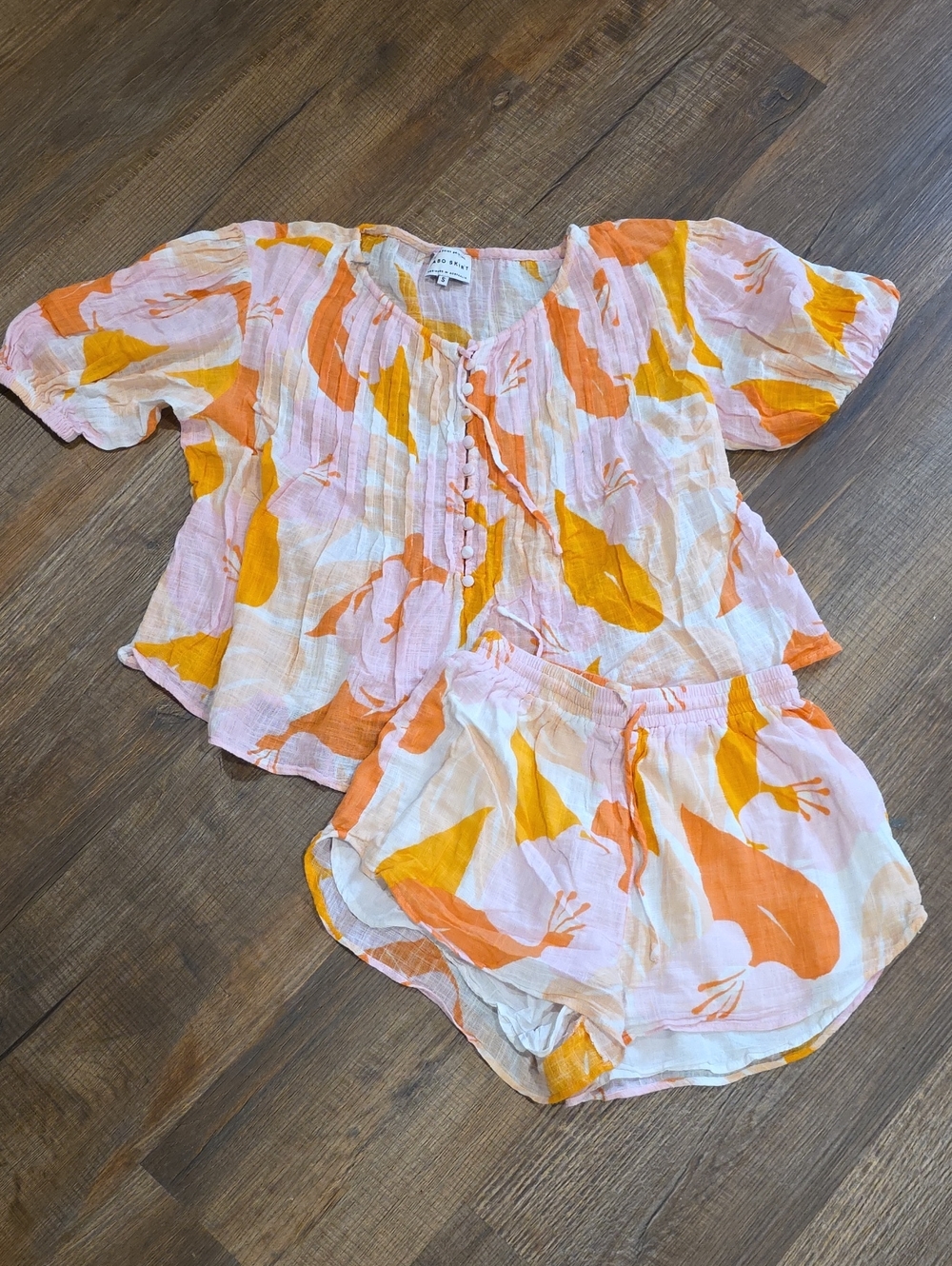 Sabo Skirt Pink and Orange Floral Two-Piece Set Sz Small 100% COTTON
